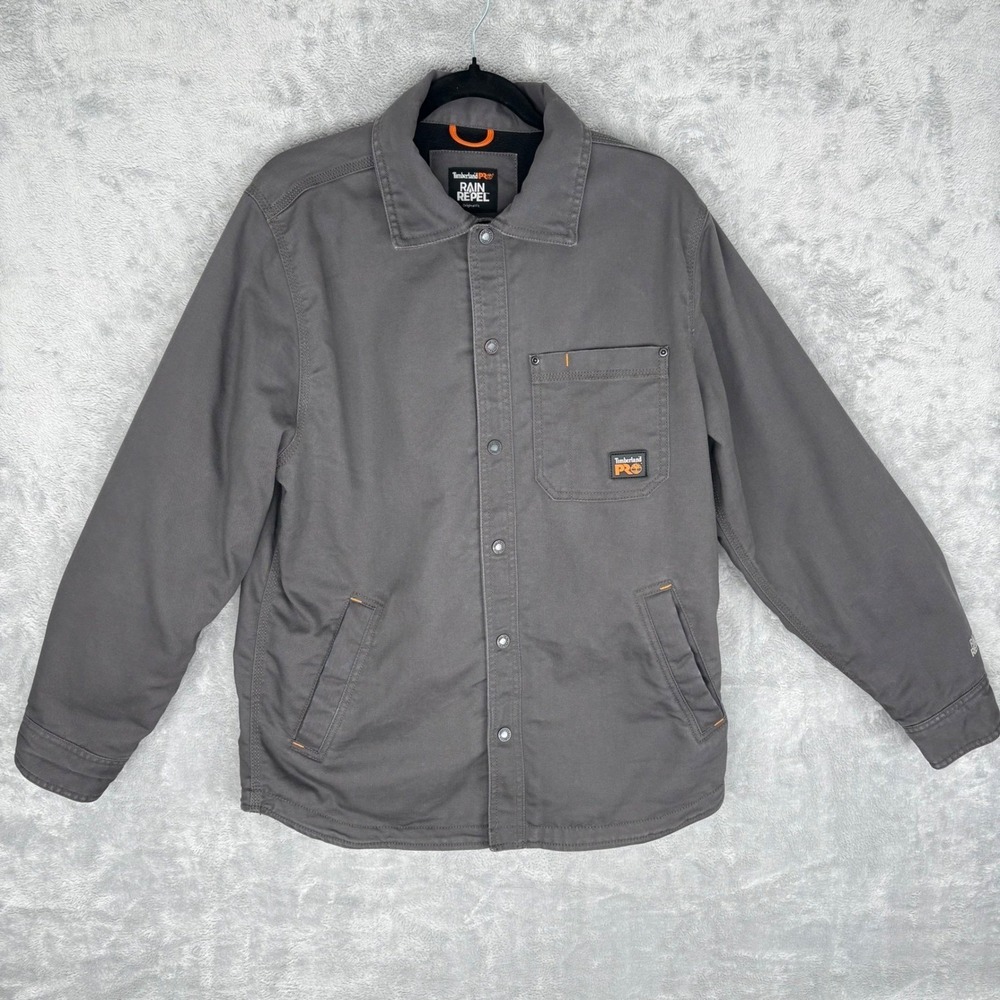 Timberland PRO Rain Repel Jacket Mens M Gray Workwear‎ Coat Fleece Lined Snap
